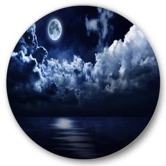Designart - Full Moon in Cloudy Night Sky - Modern Metal Circle Wall Art